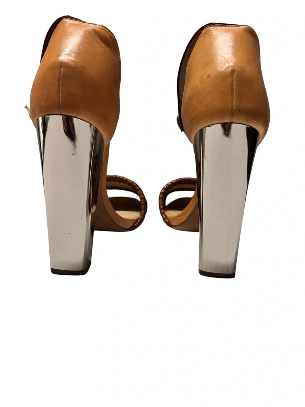 Etro Brown and Tan Braided Retro Diisco 70's whipstitch leather Leather Heels